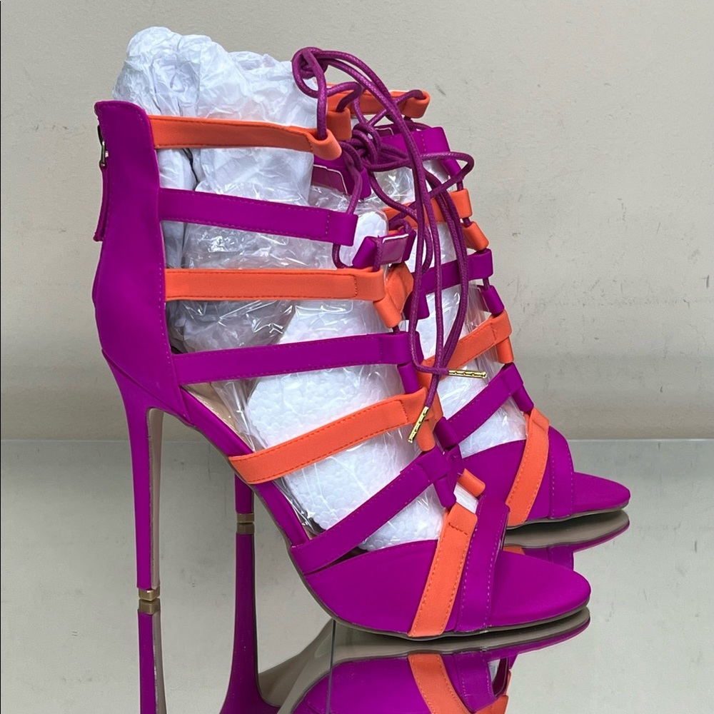 Sadie Magenta Orange Caged Stiletto Heel - Picture 5 of 8